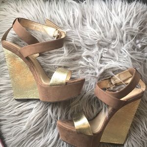 Faux Suede Metallic Wedges
